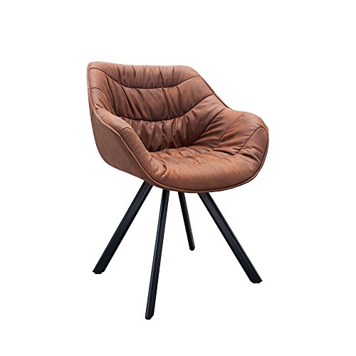 invicta INTERIOR Retro Stuhl gepolstert The Dutch Comfort antik braun Cognac Metall Esszimmer Sessel Polsterstuhl Bürosessel mit Armlehne
