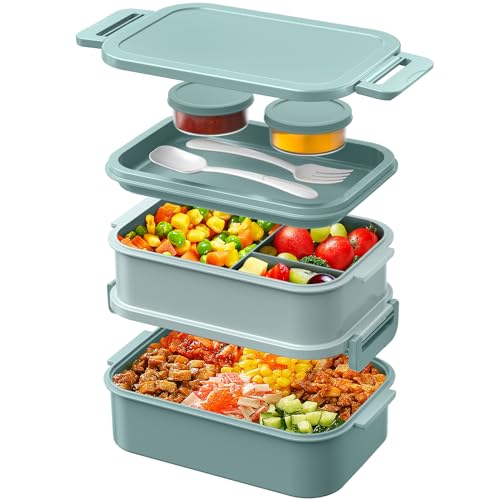 WayEee Lunchbox Erwachsene 2130ml Groß Volumen Bento Box Auslaufsicher Brotdose Erwachsene BPA Frei für Büro, Schule (Grün)