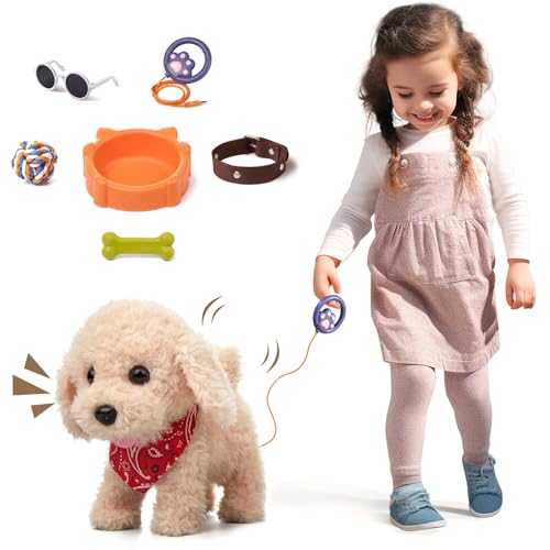 TUMAMA Interaktives Hund Spielzeug Kinder, Laufender Hund mit Fernbedienung Leine der Läuft und Bellt, Spielhund Kinderspielzeug ab 3 4 5 6 Jahre, Kuscheltier Hunde - Gehen, Bellen, Schwanz Wedeln