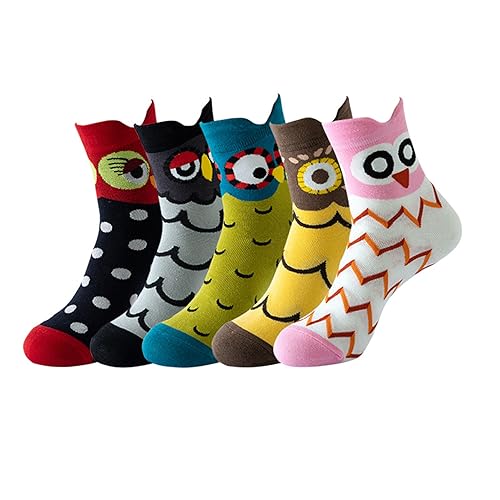 Bakicey Damen Mädchen Socken Stricken Socken Strümpfe Baumwolle Nette Cartoon Gemustert Mädchensocken - Elastisch Sport Socken Füßlinge Kurzsocken (35-39, Eule)