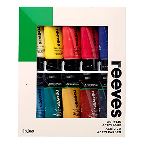 Reeves Aquarellfarben-Set - Hochpigmentierte Farben für Anfänger, Hobbymaler und Künstler - 10er-Pack, 75ml