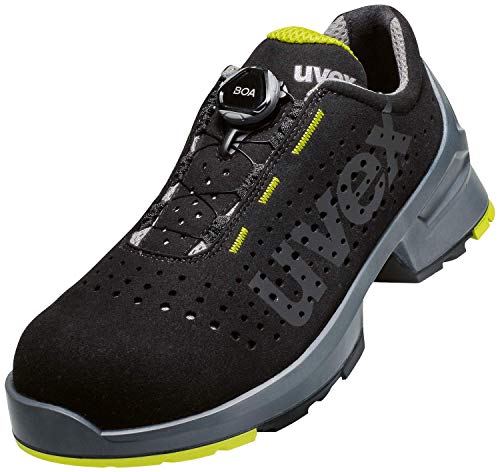 Uvex 1 BOA Sicherheitsschuhe S1 SRC, Halbschuhe, leichte Arbeitsschuhe für Damen & Herren, Schwarz/Lime, Größe 44