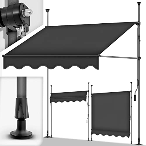 tillvex Klemmmarkise 200cm Anthrazit mit Handkurbel Balkon | Balkonmarkise ohne Bohren | Markise UV-beständig & höhenverstellbar | Sonnenschutz wasserdicht
