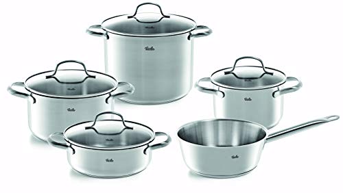 Fissler Vancouver / Edelstahl-Topfset, 5-teilig, Töpfe mit Glas-Deckel (3 Kochtöpfe, 1 Bratentopf, 1 Sauteuse) - Induktion, Groß