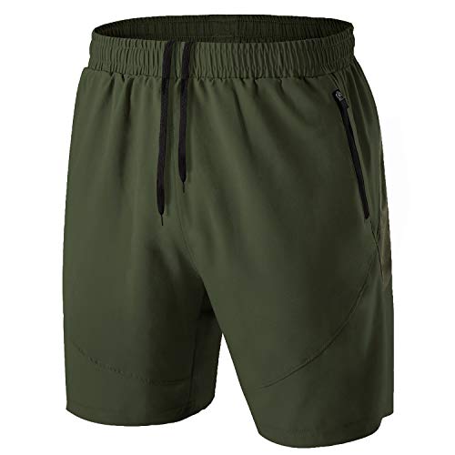 Herren Sport Shorts Kurze Hose Schnell Trocknend Sporthose Leicht mit Reißverschlusstasche(Armeegrün,EU-L/US-M)