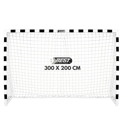 Best Sporting Fußballtor Soccer I Handballtor, Fußballtor Kinder in Mehreren Größen I Fußball Tor 300cm x 200cm I Hochwertiges Kindertor aus Metall mit Netz I Fussball Tor Schwarz Weiß
