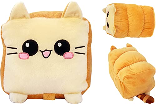 moodrush® Toast Cat/Brot-Katze Plüsch Kissen | Kuscheltier | alle Elemente aufgestickt (Nicht Bedruckt!) | waschbar | Weißbrot Kitty | ca. 37x27 cm