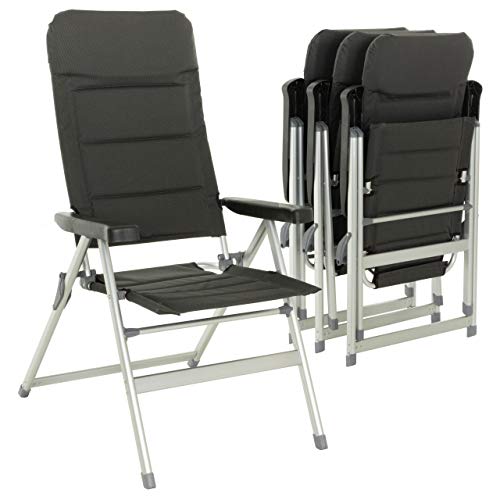 Nexos 4er Set Premium Klappstuhl Relax-Stuhl Campingstuhl Klappsessel – für Garten Terrasse Balkon – klappbarer Gartenstuhl gepolstert Alu - schwarz grau