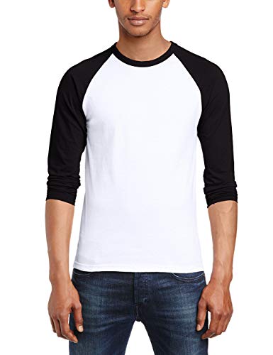 Fruit of the Loom Herren Baseball T-Shirt, Mehrfarbig (White/Black), (Herstellergröße: Large)