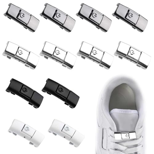 Neerow Schnellverschluss Schnürsenkel, 12 Stück/6 Paar Lazy Verschluss, Metall Schnalle Ohne Binden für Kinder Erwachsene Sneaker Freizeitschuhe Wanderschuhe (4 Farben)