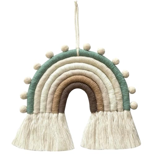 AIYONG Regenbogen Wandbehang Kinderzimmer Handgewebte Makramee Regenbogen Wanddeko mit Ball Boho für wanddeko kinderzimmer Deko babyzimmer deko