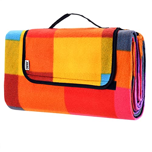 DeTeX Picknickdecke Campingdecke XXL 200x200 cm Wasserdicht Wärmeisoliert Waschbar Fleece Faltbar für 4-6 Personen Garten Outdoor Stranddecke Pixel