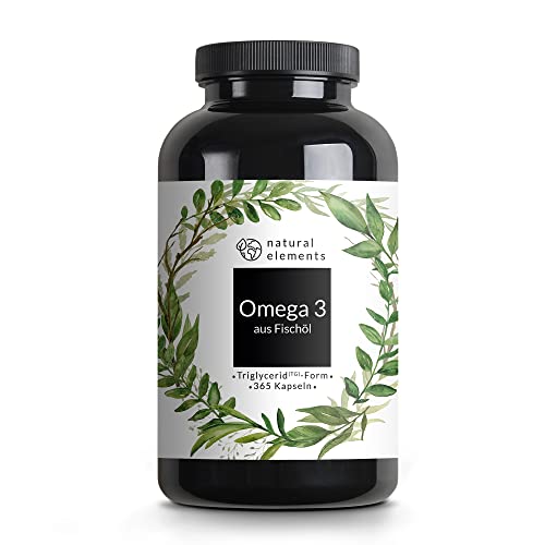 Omega 3 (365 Kapseln) - 1000mg Fischöl pro Kapsel mit EPA und DHA (in Triglycerid-Form) - Laborgeprüft, aufwendig aufgereinigt und aus nachhaltigem Fischfang