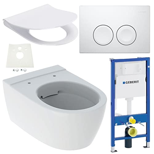 Geberit Duofix Vorwandelement Geberit iCon WC spülrandlos mit Beschichtung WC Sitz SoftClose Drückerplatte Komplettset