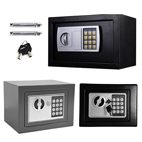 Tresor Möbeltresor Doppelbartschloss Eisenstahl Safe mit elektronischem Zahlenschloss und 2 Schlüsseln für Geschäft Bargeld/Geld/Schmuck/Wertsachen, 8.5L -Schwarz