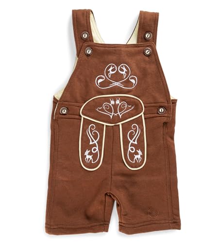 Baby Trachten Latzhose – Kinder Lederhose aus Terry-Fleece mit Stickereien – Oktoberfest Strampler - Overall Trachtenhose Joni (98-104)
