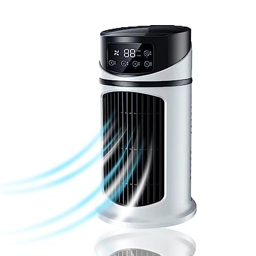 Mobiles Klimagerät, Mini Klimaanlage Air Cooler Verdunstungskühler USB Ventilator mit 3 Windmodi/6 Geschwindigkeiten/6H Timer/LCD-Anzeige, für Zimmer & Büro