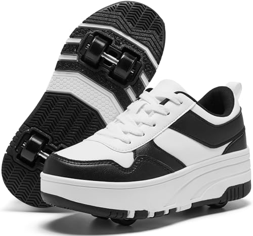 ANEFUN Jungen Mädchen Schuhe mit Rollen Skate, Kinder Rollschuhe Schuhe mit 4 Rollen Abnehmbar, Komfort Outdoor Sportschuhe für Kinder