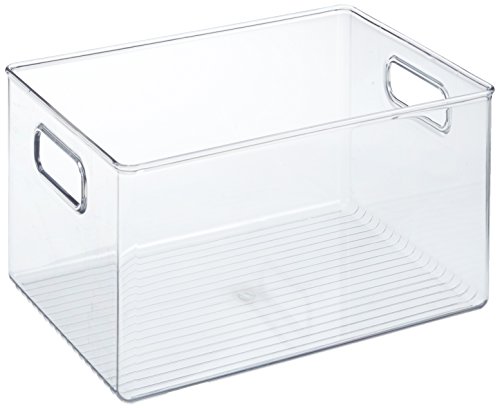 iDesign Aufbewahrungsbox mit Griffen, extra große Vorratsdose ohne Deckel aus Kunststoff, Küchenorganizer für Vorratsschrank und Kühlschrank, durchsichtig