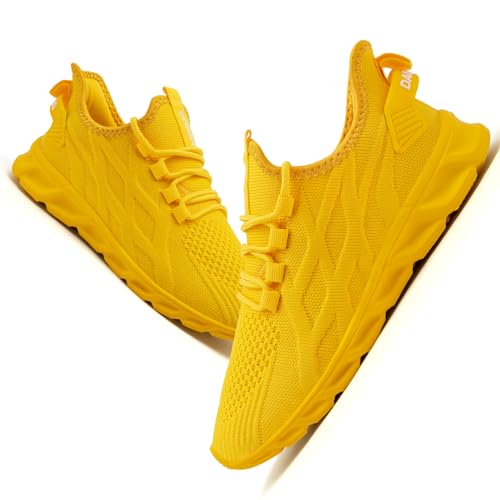 VGPSFN Herren Laufschuhe Sneakers Schuhe Sportschuhe Turnschuhe Straßenlaufschuhe Joggen Tennis Walkingschuhe Slip on Wandern Leichte Atmungsaktive Freizeit Lauftraining Gym Sport Gelb EU 41
