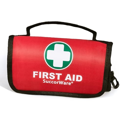 SuccorWare 100-teiliges Mini-Erste-Hilfe-Set, bestehend aus Einer Notfall-Foliendecke, einem Verband für Reise, Haushalt, Büro, Fahrzeug, Camping, Arbeitsplatz und