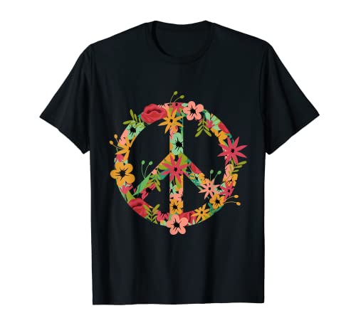 HIPPIE KOSTÜM BLÜMCHEN PEACE ZEICHEN DAMEN UND KINDER T-Shirt