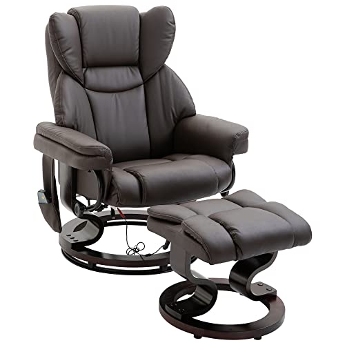 HOMCOM Relaxsessel mit Massagefunktion Fußhocker Massagesessel Sessel mit Liegefunktion Kunstleder Braun 79 x 82 x 101 cm