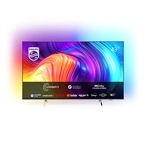 PHILIPS 43PUS8507/12 108 cm (43 Zoll) Fernseher (4K UHD, HDR10+, 60 Hz, Dolby Vision & Atmos, 3-seitiges Ambilight, Smart TV (Works with Google Assistant & Alexa) Triple Tuner, hellsilber) [2022]