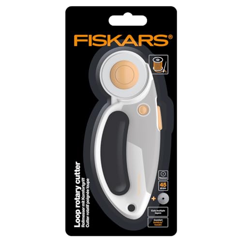 Fiskars Titan-Rollschneider, Rollmesser mit Schlaufengriff, Rechts- und Linkshändig, Klingen-Durchmesser: 45 mm, Orange/Weiß/Grau, 1066047