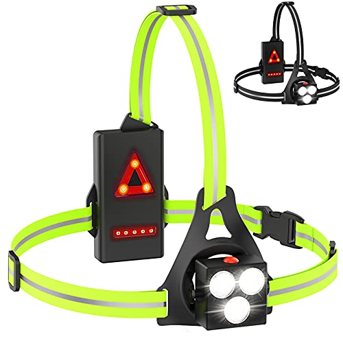 Lauflicht mit Reflektoren,LED Lauflampe Joggen,USB wiederaufladbare brustlampe Laufen,120°Einstellbarer Abstrahlwinkel, Wasserdicht Leichtgewichts, 500 Lumens Running Light für Läufer Joggen Camping