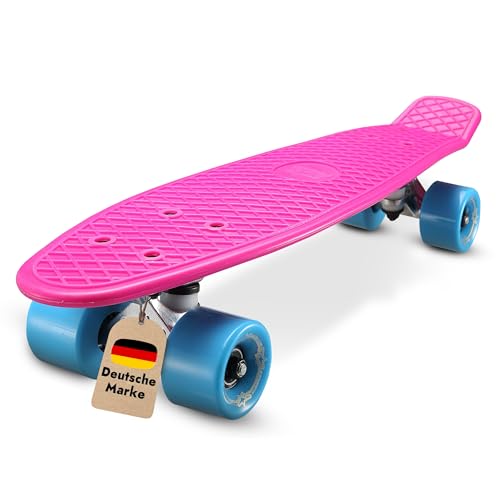 BIKESTAR Vintage Retro Cruiser Skateboard 60mm für Kinder und Erwachsene auch Anfänger ab ca. 6-8 Jahre | Berry & Blau