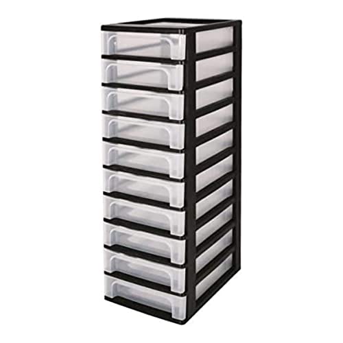 Iris Ohyama, Schubladenschrank, Schubladencontainer, 10 Schubladen mit 4 L, Format A4, durchsichtige Schubladen, Büro, Wohnzimmer - Organizer Chest OCH-2100 - Schwarz