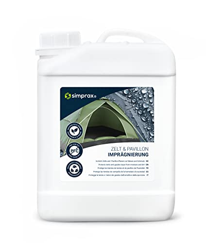 simprax® Zelt Imprägnierung Spray-On - 2,5 Liter Kanister - Oeko-TEX Zertifiziert - UV-stabil, biologisch abbaubar