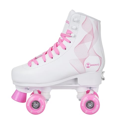 MADIVO Swirl Damen Klassische Retro Rollschuhe | Verstellbare Größe | ABEC7 Kugellager | Weiß Rosa Mädchen Classic Roller Skates Inliner Inlineskates | Gr. 31-34, 35-38, 39-42 (L (39-42))