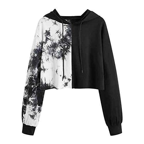 Damen Kapuzenpullover Kurz Sweatjacke Cropped Kapuzenjacke Hoodie Cropped Pullover Mädchen Bauchfrei Sweatshirt mit Kapuze Kurz Jacke Casual Langarm Shirts Kordelzug Oberteil Bluse Tops Streetwear