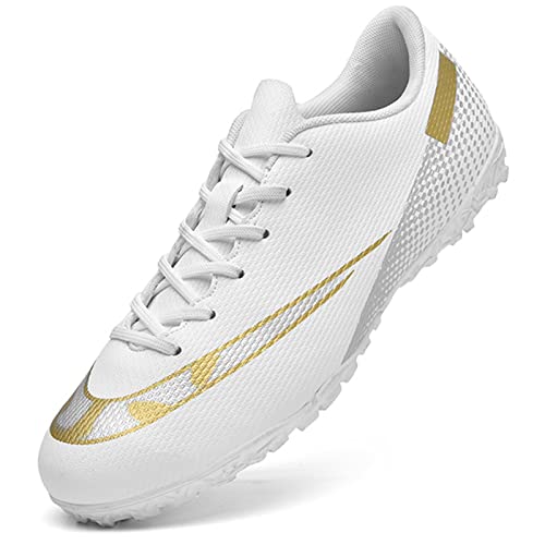 Topwolve Fußballschuhe Herren Microfaser Cleats Athletics Fußballschuhe Kinder Jugendliche Erwachsene Trainingsschuhe Professionelle Outdoor Sport Football Schuhe Unisex,Weiß,40 EU