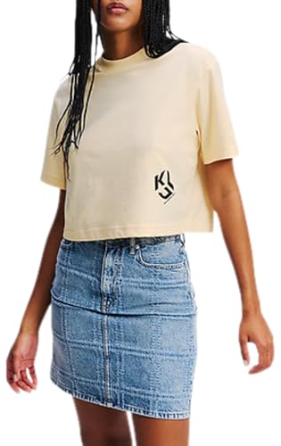 Karl Lagerfeld Jeans Damen Reg Cropped Monogram Tee T-Shirt, Wood Ash, S EU