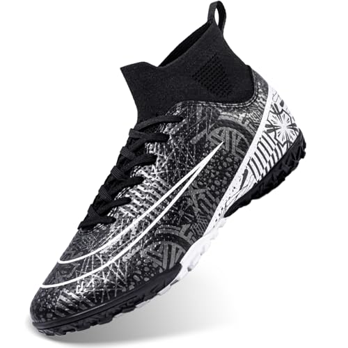 DimaiGlobal Fußballschuhe Herren High Top Kunstrasen Hallen Fußballschuhe Professionelle Fussballschuhe Jugendliche Athletics Trainingsschuhe Outdoor Sportschuhe Fußball Stiefel42EU Schwarz-TF