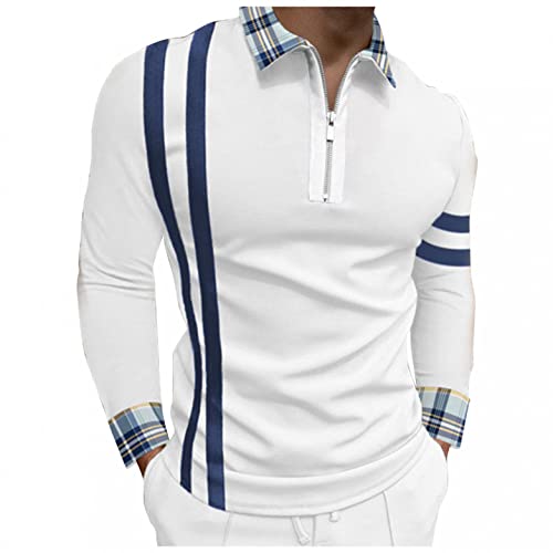Chejarity Poloshirt Herren mit Half-zipper Langarm Golf T-Shirt Klassisch Casual Polohemd Spleißstreifen Reißverschluss Umlegekragen Shirts Tops