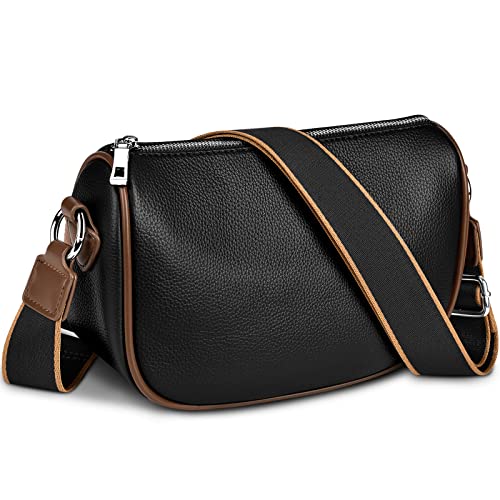 KTUEOV Umhängetasche Damen, Klein Crossbody Bag Breiter Gurt Damen Handtasche Umhängetasche PU Leder mit Schultergurt Einstellbar, Reißverschluss Schultertasche Damen für Shopping Party Arbeit