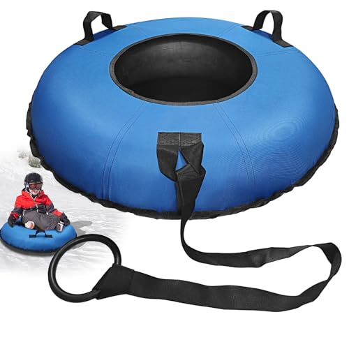 FZENeast Aufblasbarer Schlitten, 95 cm Großer Reifen zum Rodeln mit Canvas Bezug für Kinder und Erwachsene, Kältebeständiger Rodel Reifen für Winter-Outdoor-Aktivitäten