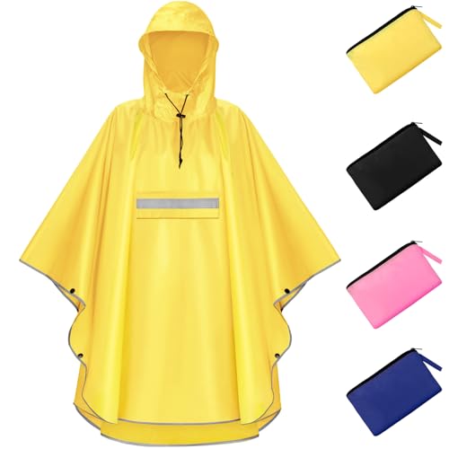 NEWIROVE Regencape Kinder, Unisex Regen Poncho Wasserdicht Regenponcho Regenkleidung Mit Reflektierender Poncho Leichter Regenjacke Für Jungen Mädchen 120-140cm, Gelb
