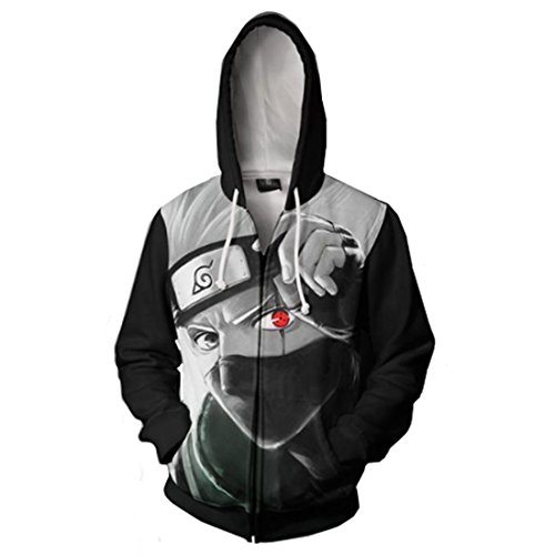 CHENMA Herren Naruto Kakashi Langärmelige Kapuzenjacke mit durchgehendem Reißverschluss und Kapuze