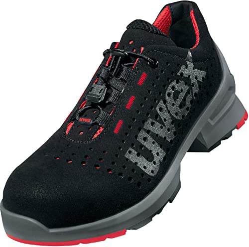 uvex 1 gelochter Halbschuh,Sicherheitsschuhe S1 SRC, Arbeitsschuhe für Damen & Herren, Schwarz/Rot, Größe 42