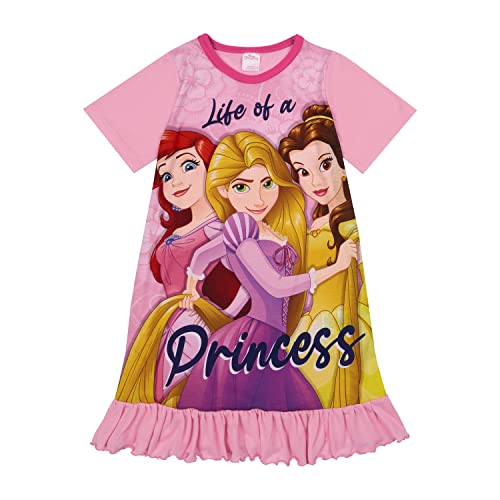 Disney Prinzessinnen-Nachthemd für Mädchen, Belle Rapunzel und Arielle, Alter 3 bis 8 Jahre, rose, 5-6 Jahre