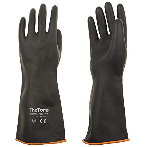 ThxToms Chemikalienbeständige Gummihandschuhe, strapazierfähige Latexhandschuhe, beständig gegen starke Säuren, Laugen und Öl, Schwarz, 35cm, 45cm, 55cm (35cm)