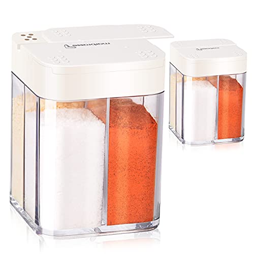 Ulikey Vier in One Gewürzdosen, 2 Stück Gewürzdosen, Pfefferstreuer, Camping Gewürzbox, Gewürzbehälter, Küche Gewürzbox, Transparent Gewürzbehälter für Salz, Pfeffer, Gewürze, Zucker (2pcs)