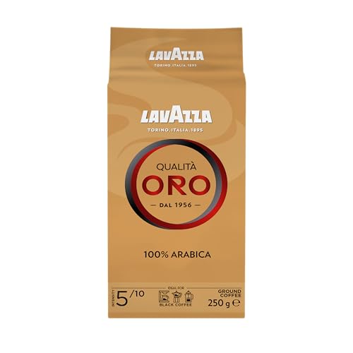 Lavazza, Qualità Oro, Gemahlener Kaffee, mit Aromanoten von Früchten und Blumen, für einen Samtigen Espresso, 100 % Arabica Kaffeebohnen, Intensität 5/10, Mittlere Röstung, 250g