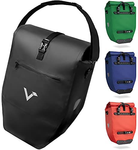 Valkental - Große & wasserdichte Gepäckträgertasche - 28L Füllvolumen - Fahrradtasche für Gepäckträger mit Reflektoren in Schwarz