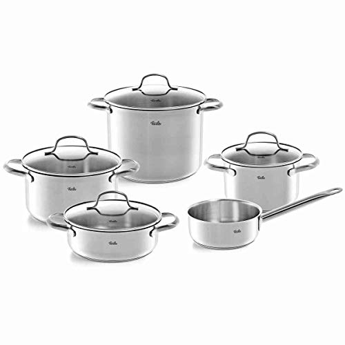 Fissler San Francisco / Edelstahl-Topfset, 5-teilig, Töpfe mit Glas-Deckel, Induktion, alle Herdarten (3 Kochtöpfe, 1 Bratentopf, 1 Stielkasserolle-deckellos)